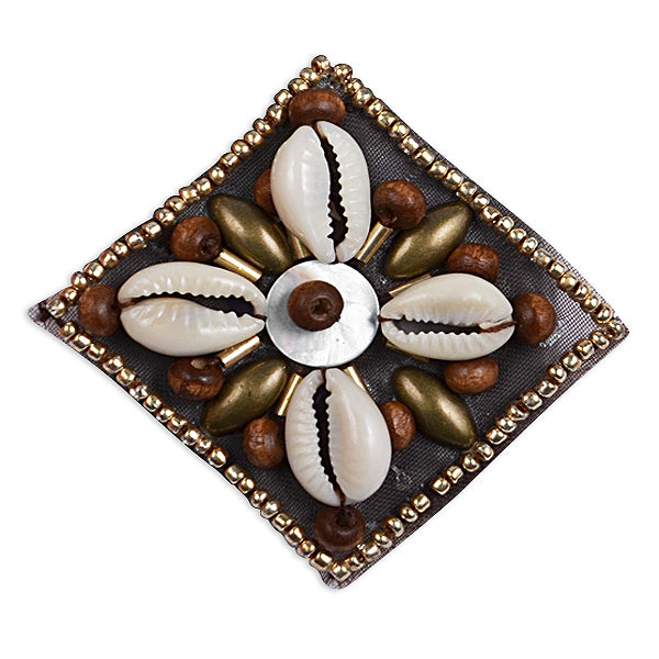 Square Wood and Shell Beaded Applique 1 1/2" - Multi Colors Appliques