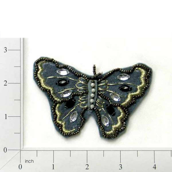 Felt Embellished Butterfly Applique/Patch - Dark Gray Appliques