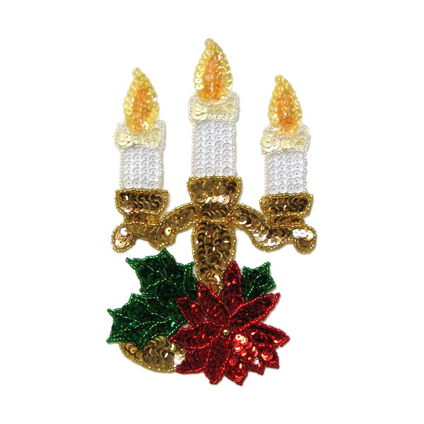 Holly Christmas Candles Beaded Sequin Applique/Patch - Multi Colors Sequin & Beaded Appliques