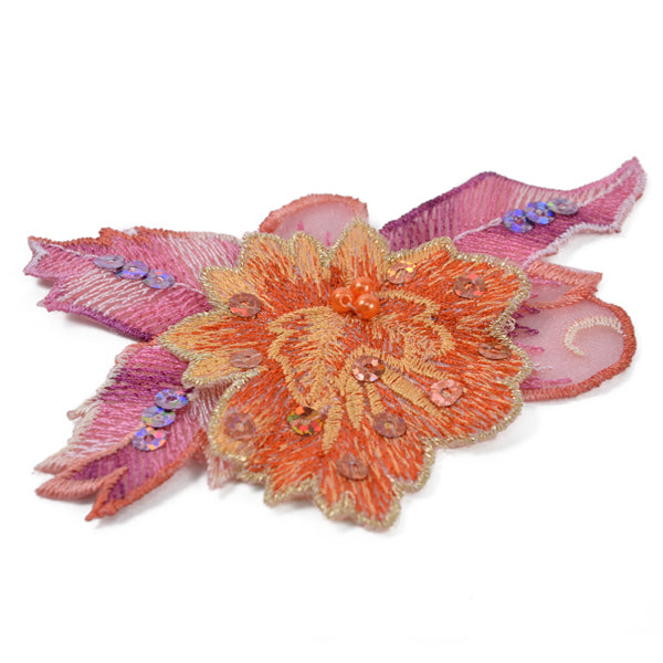 Embroidered Flower Fashion Applique/Patch - Rust Multi Sequin & Beaded Appliques