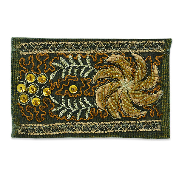 Denim Gold Ribbon Fashion Applique/Patch 4" x 2 1/2" - Multi Colors Appliques