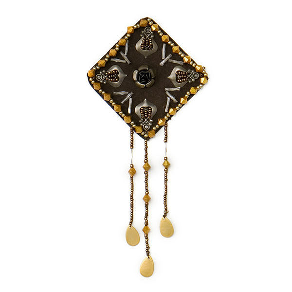 Diamond Rose with Dangles Fashion Applique/Patch - Brown Multi Sequin & Beaded Appliques
