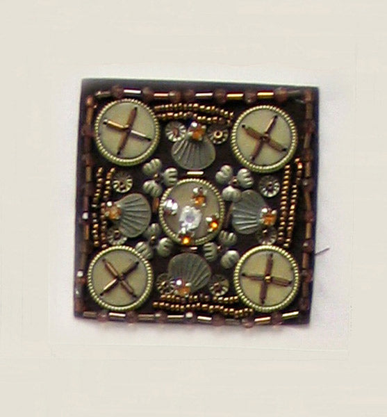 Square Copper and Gem Fashion Applique - Brown Multi Sequin & Beaded Appliques