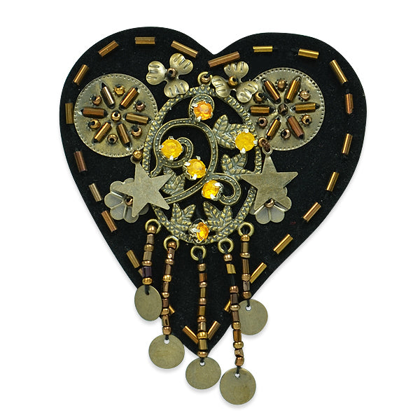 Heart Shape Fashion Applique/Patch - Brown Multi Sequin & Beaded Appliques