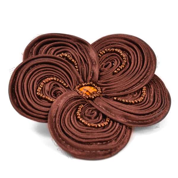 Victoria Silky Ribbon Flower Brooch Chocolate Accessories