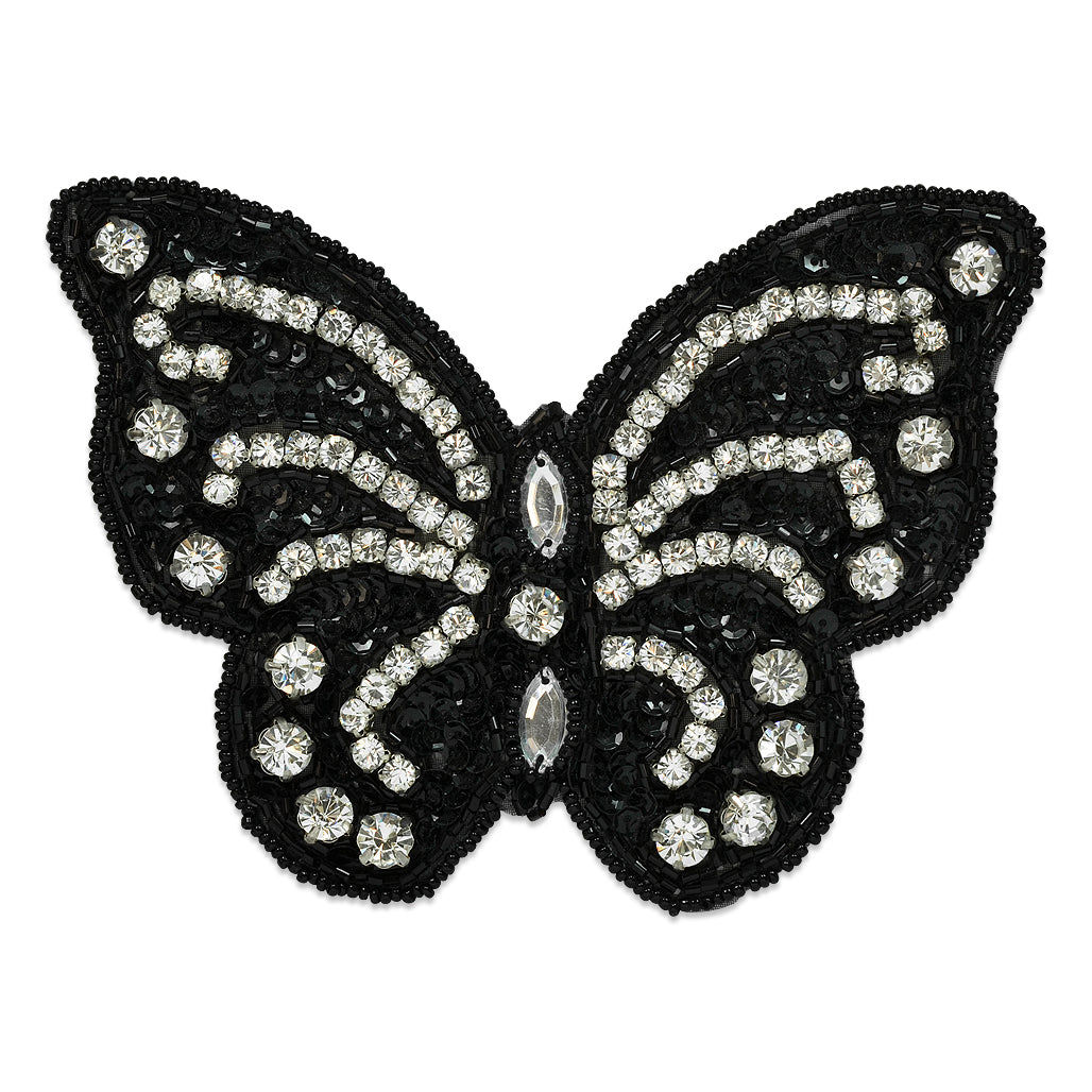Beaded Sequin Radiant Rhinestone Butterfly Applique/Patch Black Sequin & Beaded Appliques