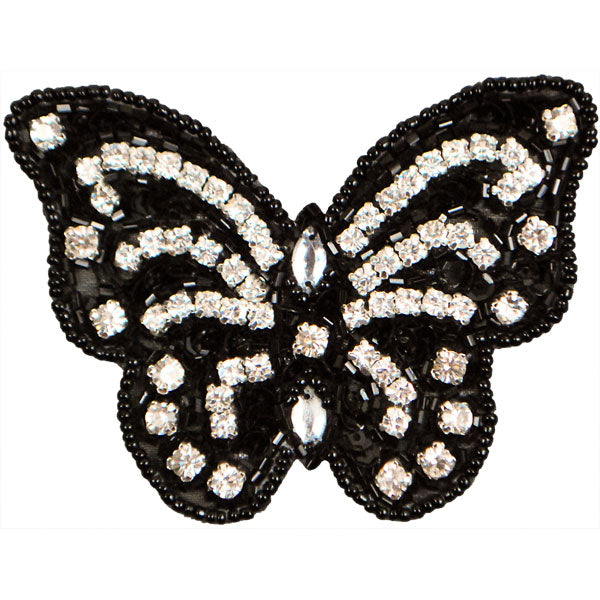 Radiant Beaded Rhinestone Butterfly Sequin Applique/Patch - SM5995BK Black Aurora Borealis Sequin & Beaded Appliques