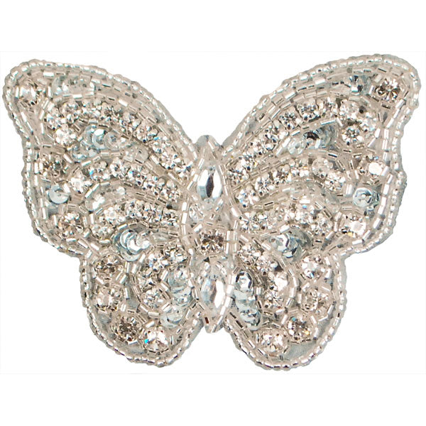 Radiant Beaded Rhinestone Butterfly Sequin Applique/Patch - SM5995BK Silver Sequin & Beaded Appliques