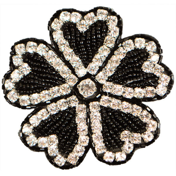 Radiant Beaded Rhinestone Flower Applique/Patch - Black Sequin & Beaded Appliques