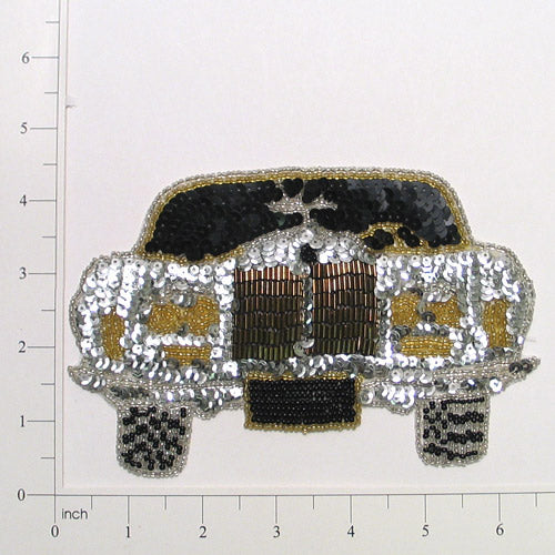 Front Auto Sequin Applique/Patch - White Sequin & Beaded Appliques