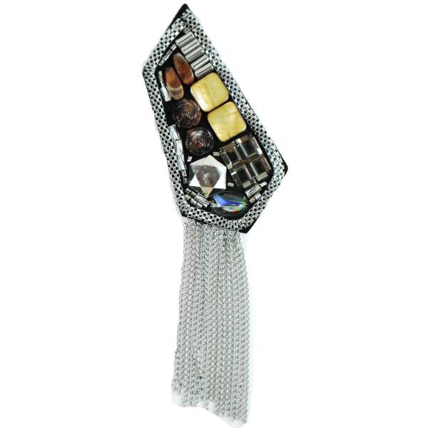 Diagonal Beaded Brooch with Chains - Multi Colors Accessories
