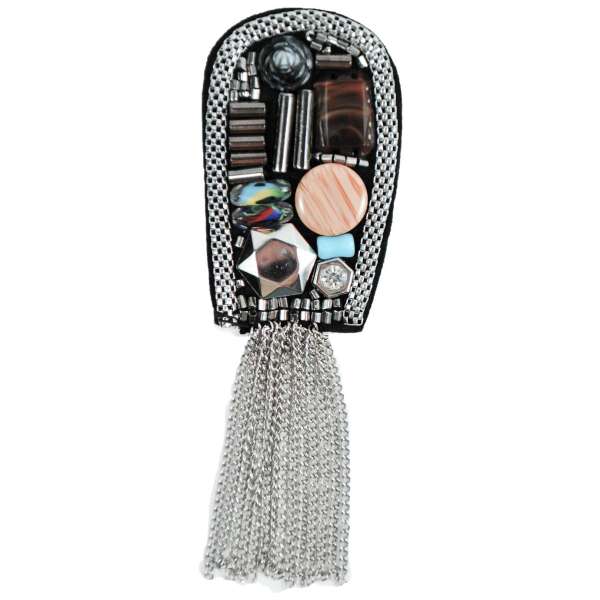 Oval Beaded Brooch with Chains - Multi Colors Accessories