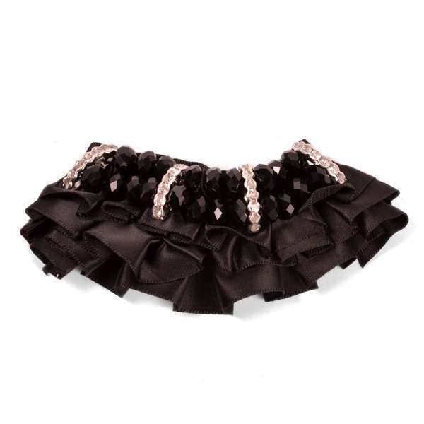 Ruffled Rhinestone Beaded Brooch - Black/Silver Accessories