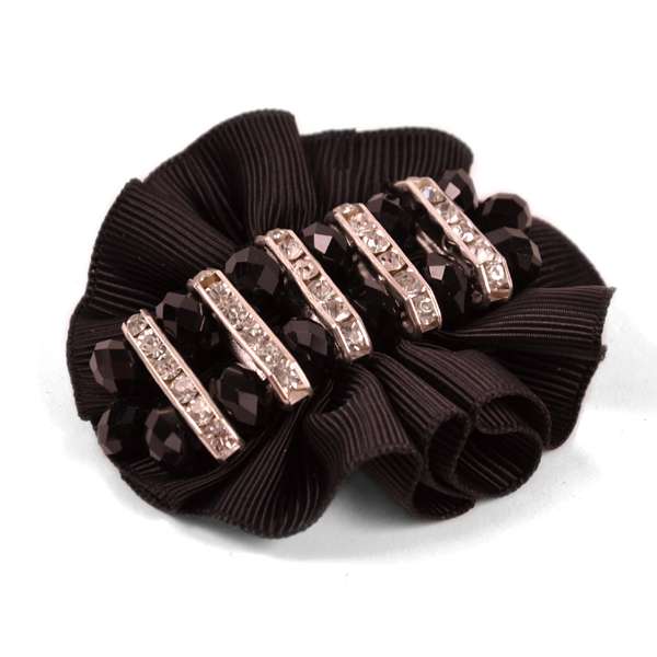 Oval Rhinestone Beaded Brooch - Black/Silver Accessories