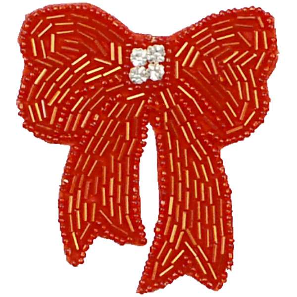 Beaded Bow with Rhinestone Center Applique/Patch Red Sequin & Beaded Appliques