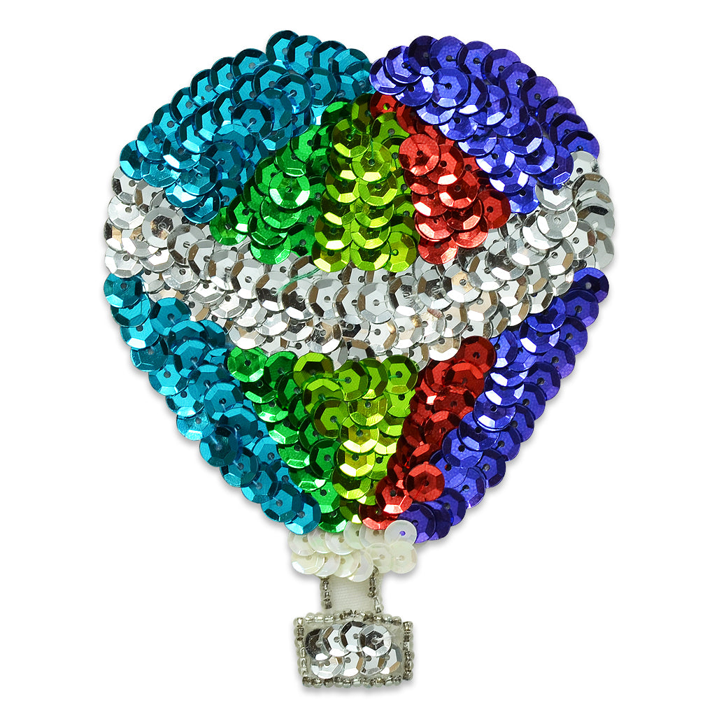 4 1/4" x 3 1/4" Hot Air Balloon Sequin Applique/Patch - Multi Colors Sequin & Beaded Appliques