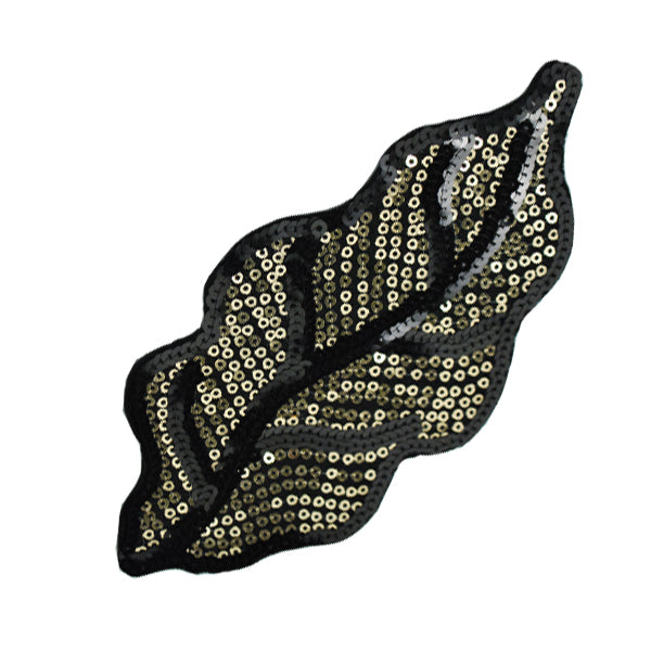 Ornate Leaf Sequin Applique/Patch - Black/ Gold Appliques