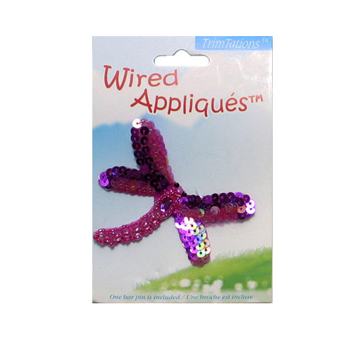 Dragonfly Wired Sequin Applique/Patch Fuchsia Sequin & Beaded Appliques