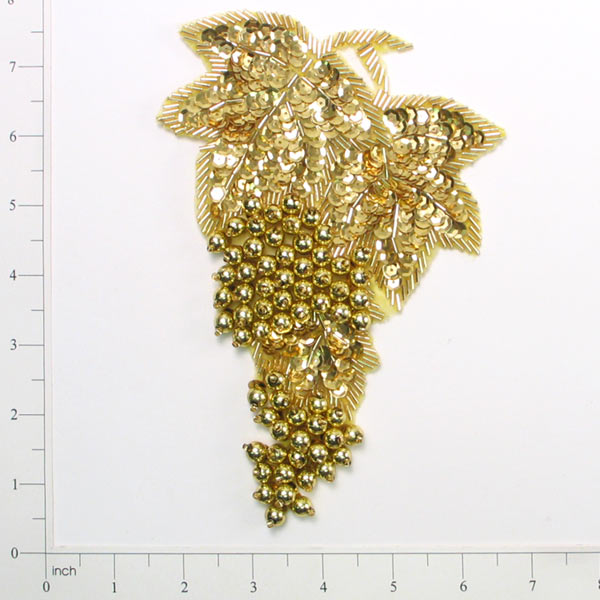 Grape Cluster Sequin Applique/Patch 7 1/4" x 5 1/4" Gold Sequin & Beaded Appliques