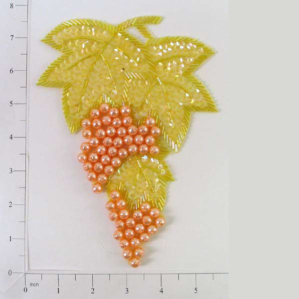 Grape Cluster Sequin Applique/Patch 7 1/4" x 5 1/4" Yellow Multi Sequin & Beaded Appliques