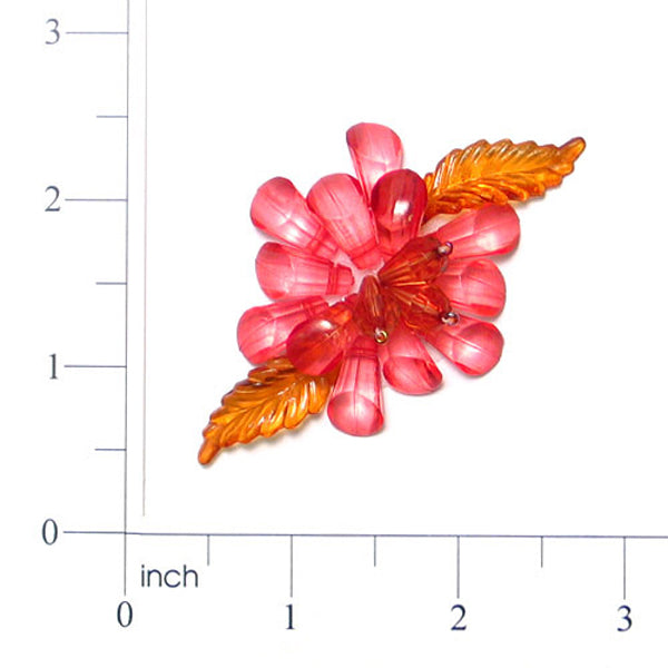 Two Leaf Gem Flower Applique/Patch - Red Multi Sequin & Beaded Appliques