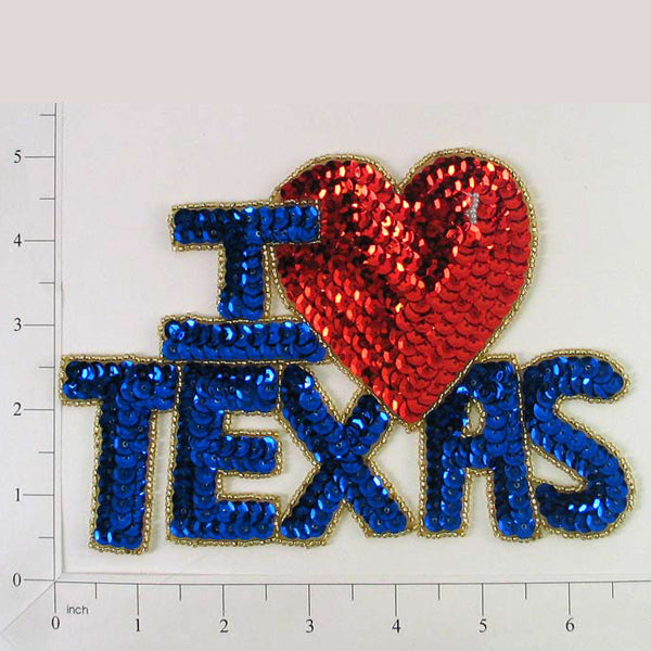 'I LOVETEXAS' Sequin Applique/Patch - Multi Colors Sequin & Beaded Appliques