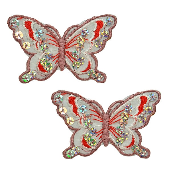 Iron-On Butterfly Sequin Applique/Patch Pack of 2 Mauve Multi Appliques