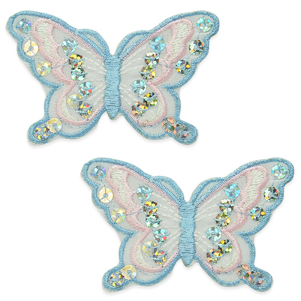 Iron-On Butterfly Sequin Applique/Patch Pack of 2 Blue Multi Appliques