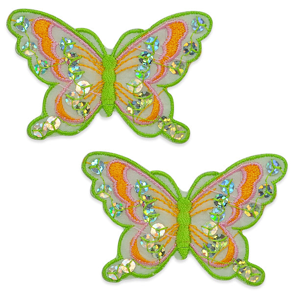 Iron-On Butterfly Sequin Applique/Patch Pack of 2 Lime Multi Colored Appliques