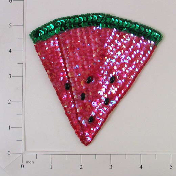 5" x 4 1/2" Watermelon Slice Sequin Applique/Patch - Multi Colors Sequin & Beaded Appliques