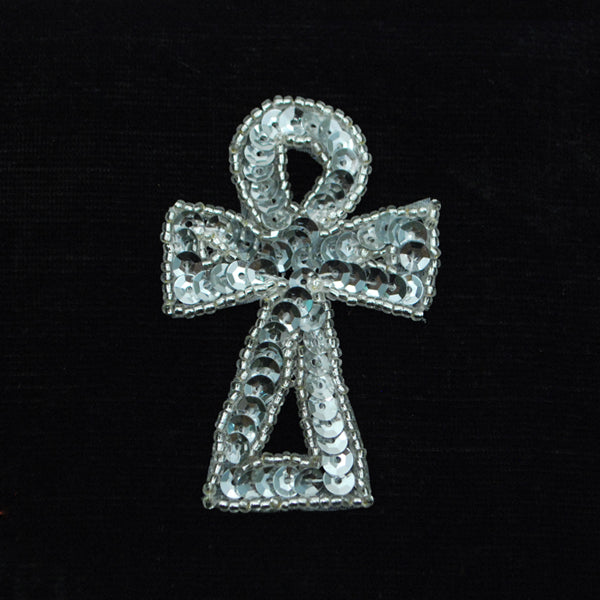 Ankh Cross Sequin Applique/Patch - Silver Sequin & Beaded Appliques