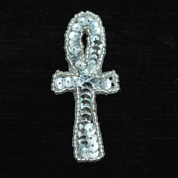 Ankh Sequin Cross Applique/Patch - Silver Sequin & Beaded Appliques