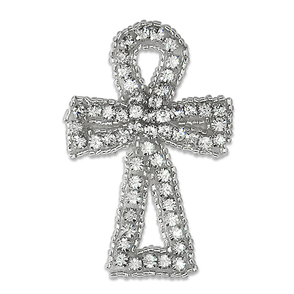 2 3/4" X 1 3/4" Ankh Rhinestone Cross Applique/Patch - Silver Appliques