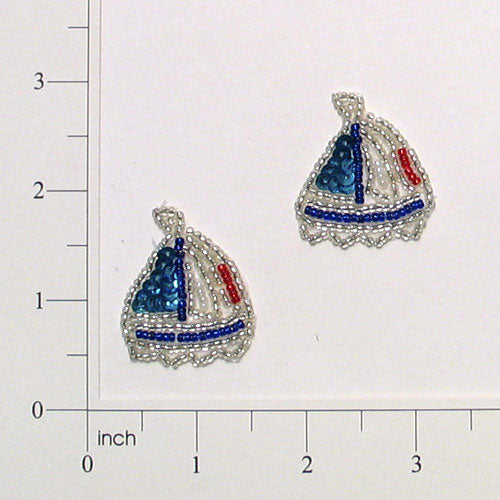 Sailboat Nautical Sequin Applique/Patch Pack of 2 - Multi Colors Sequin & Beaded Appliques