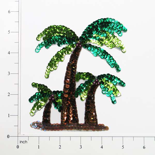 5 1/2" x 4" Palm Trees Sequin Applique/Patch - Green Multi Appliques