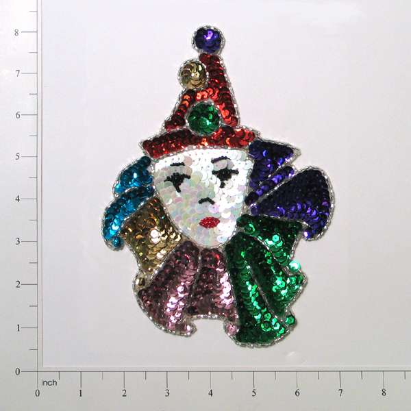 Mardi Gras Mime Beaded Sequin Applique/Patch 8" x 5 1/2" - Multi Colors Sequin & Beaded Appliques