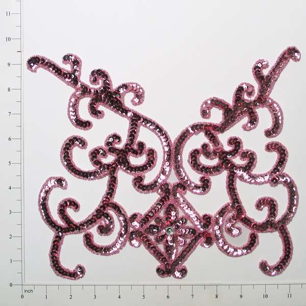 Flower On Vine Sequin Applique/Patch 12" x 10" Mauve Sequin & Beaded Appliques