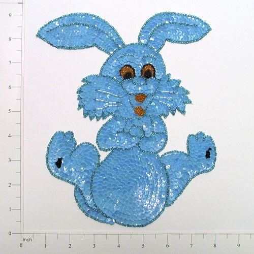 Bunny Rabbit Sequin Applique/Patch - Light Blue Sequin & Beaded Appliques