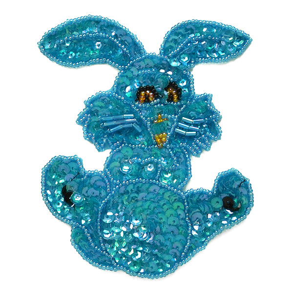 Bunny Rabbit Sequin Applique/Patch - Turquoise Sequin & Beaded Appliques