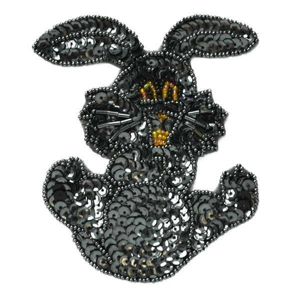 4 1/2" x 3 3/4" Bunny Rabbit Sequin Applique/Patch - Gunmetal Sequin & Beaded Appliques