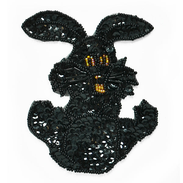 4 1/2" x 3 3/4" Bunny Rabbit Sequin Applique/Patch - Black Sequin & Beaded Appliques