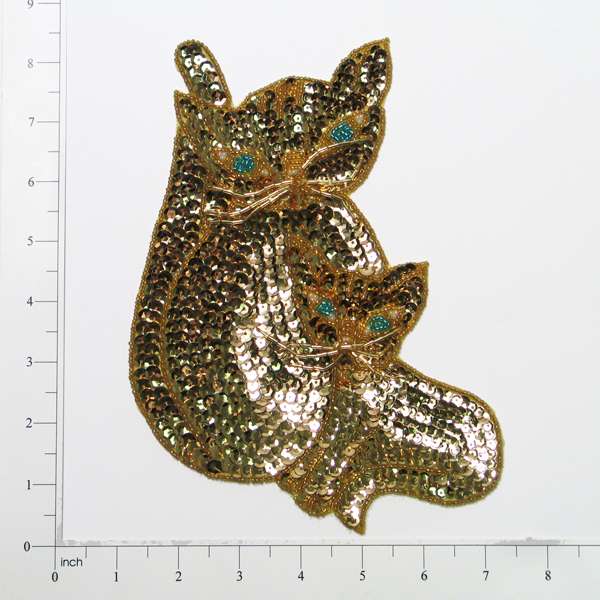 Cat and Kitten Sequin Applique/Patch Gold Sequin & Beaded Appliques