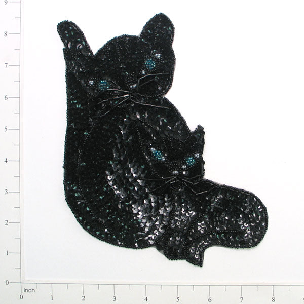 Cat and Kitten Sequin Applique/Patch Black Sequin & Beaded Appliques