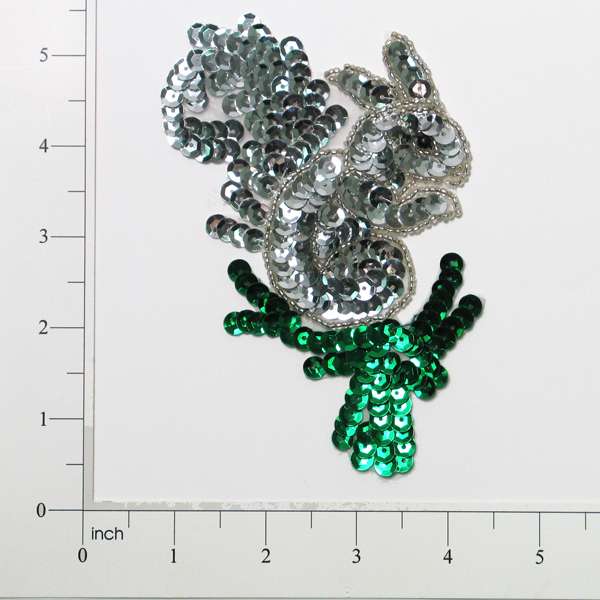 Squirrel Sequin Applique/Patch - Silver Multi Sequin & Beaded Appliques