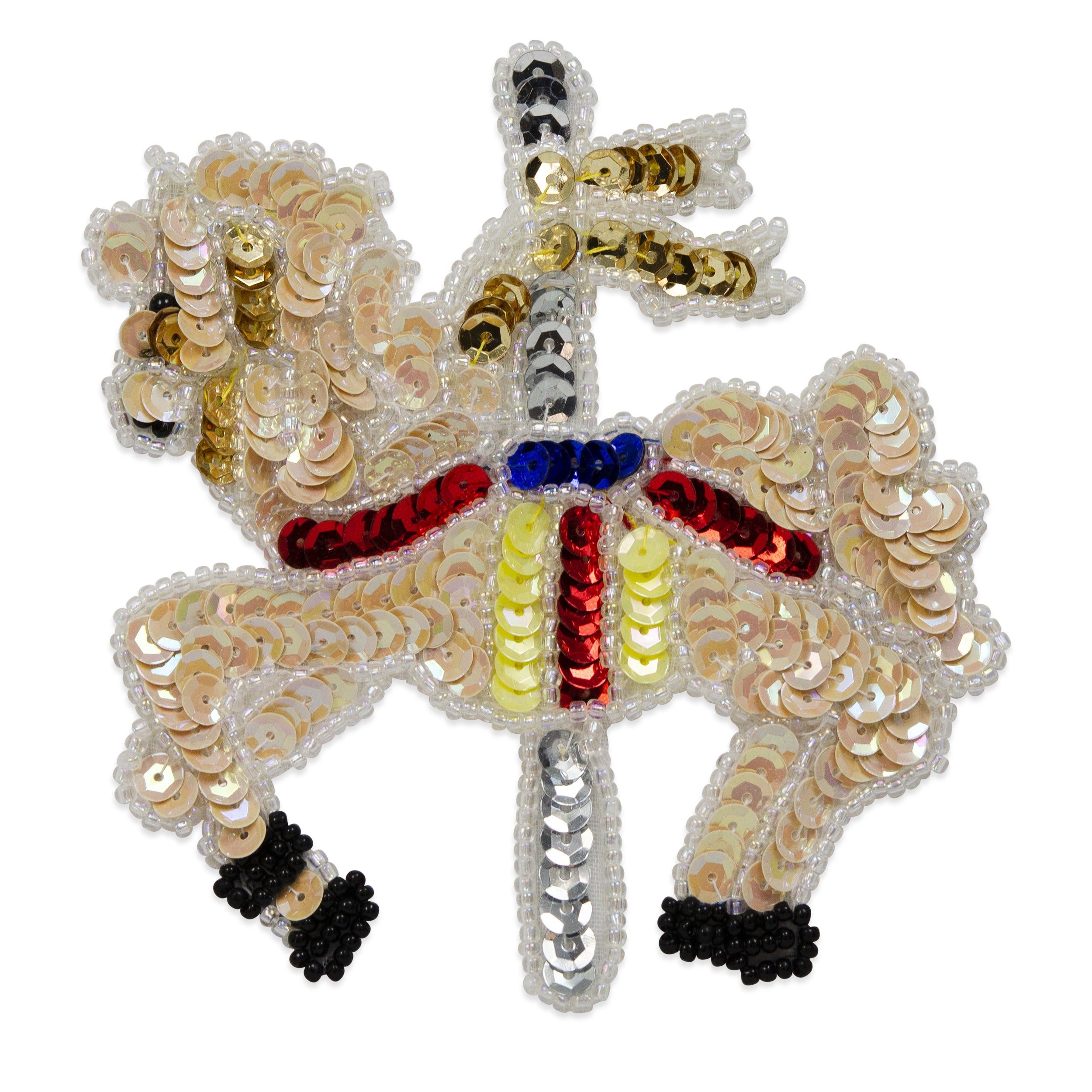 Carousel Horse Sequin Applique/Patch White Multi Sequin & Beaded Appliques