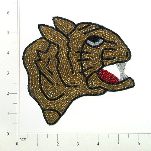 5 1/2" x 4 1/2" Tiger Face Beaded Applique/Patch - Multi Colors Sequin & Beaded Appliques