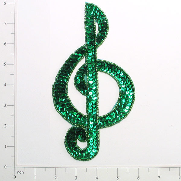 Treble Clef Sequin Applique/Patch Kelly Green Sequin & Beaded Appliques