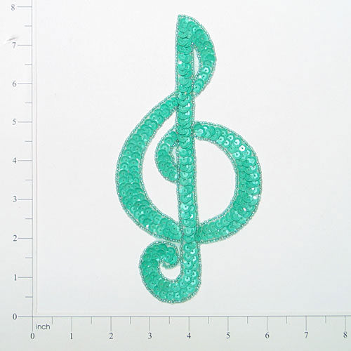 Treble Clef Sequin Applique/Patch Sea Green Sequin & Beaded Appliques