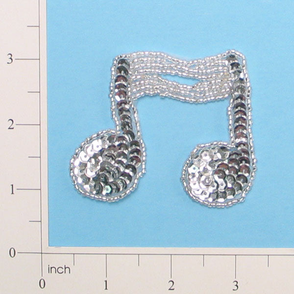 Double Note Sequin Applique Silver Sequin & Beaded Appliques