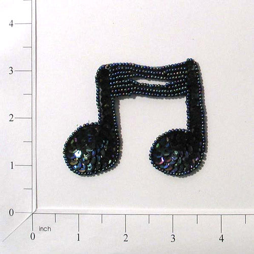 Double Note Sequin Applique Black Aurora Borealis Sequin & Beaded Appliques